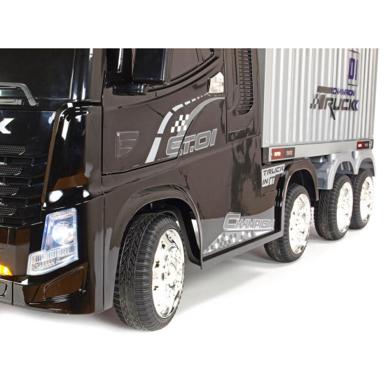 Elektrický kamion Champion Truck s návěsem a kontejnerem, 2.4G dálkové ovládání, 4x4, ČERNÝ LAK